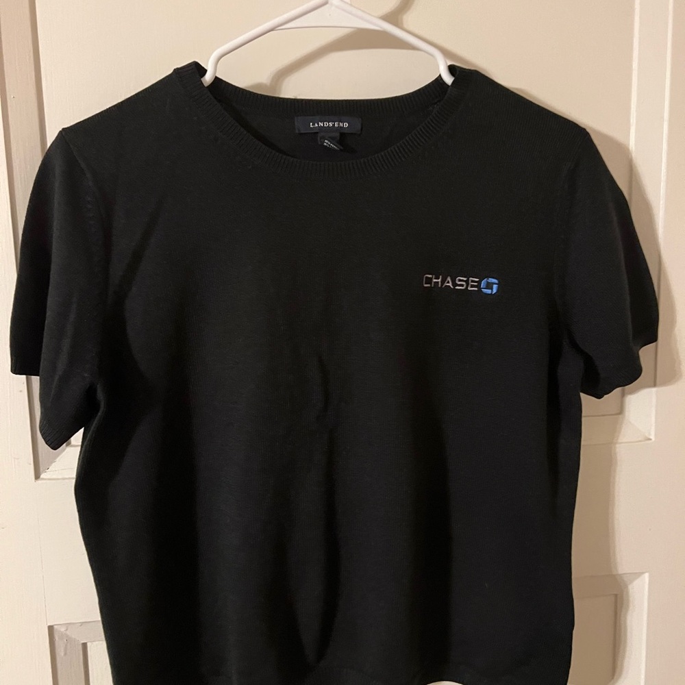 Womens black short sleeve sweater chase bank